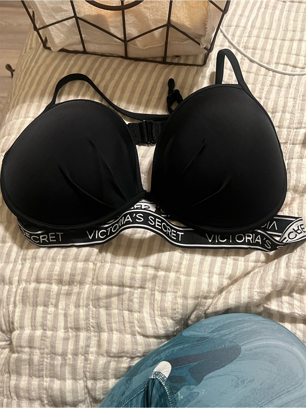 Victoria's Secret Black Logo-Trim Push-Up bathing suit top